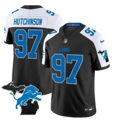 Men Detroit Lions 97 Aidan Hutchinson Black White F U S E  2024 Michigan Patch Vapor Limited Stitched Jersey