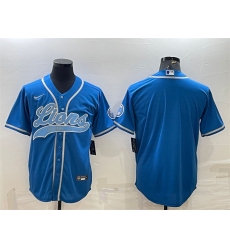 Men Detroit Lions Blank Blue With Patch Cool Base Stitched Baseball Jersey