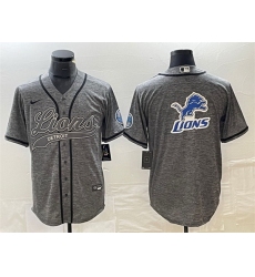 Men Detroit Lions Grey Team Big Logo Cool Base Stitched Baseball Jersey