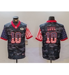 Men Green Bay Packers 10 Jordan Love Camo USA Flag Limited Stitched Football Jersey