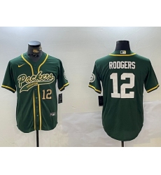 Men Green Bay Packers 12 Aaron Rodgers Green Cool Base Stitched Baseball Jersey 3