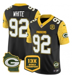 Men Green Bay Packers 92 Reggie White Cheese Black 2024 F U S E  13 Time World Champions And Home Patch Vapor Untouchable Limited Stitched Football Jersey