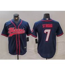 Men Houston Texans 7 C J  Stroud Navy With Patch Cool Base Stitched Baseball Jersey