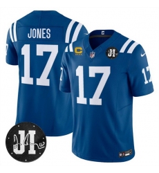 Men Indianapolis Colts 17 Daniel Jones Blue 2025 F U S E  With 4 Star C Patch And Jim Irsay Patch Vapor Limited Stitched Football Jersey