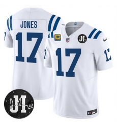 Men Indianapolis Colts 17 Daniel Jones White 2025 F U S E  With 4 Star C Patch And Jim Irsay Patch Vapor Limited Stitched Football Jersey