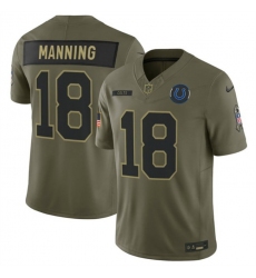 Men Indianapolis Colts 18 Peyton Manning Olive 2025 F U S E  Salute to Service Limited Stitched Football Jersey