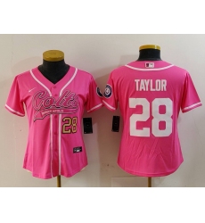 Women Indianapolis Colts 28 Jonathan Taylor Pink With Patch Cool Base Stitched Baseball Jersey 1