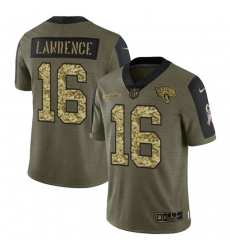 Men Jacksonville Jaguars 16 Trevor Lawrence 2021 Salute To Service Olive Camo Limited Stitched Jersey