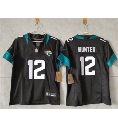 Women Jacksonville Jaguars 12 Travis Hunter Black 2024 F U S E Vapor Limited Stitched Football Jersey 