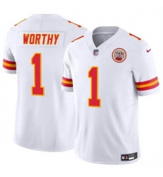 Men   Kansas City Chiefs 1 Xavier Worthy White 2023 F U S E Vapor Untouchable Limited Stitched Football Jersey