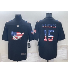 Men Kansas City Chiefs 15 Patrick Mahomes Black USA Flag Limited Stitched Jersey