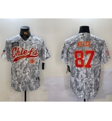 Men Kansas City Chiefs 87 Travis Kelce 2024 Arctic Camo Salute To Service Stitched Baseball Jersey 2