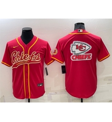 Men Kansas City Chiefs Red Team Big Logo With Patch Cool Base Stitched Baseball Jersey