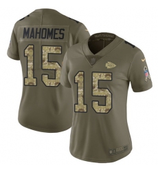 Nike Chiefs #15 Patrick Mahomes Olive Camo Womens Stitched NFL Limited 2017 Salute to Service Jersey