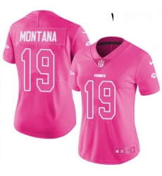 Womens Nike Kansas City Chiefs 19 Joe Montana Limited Pink Rush Fashion NFL Jersey