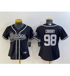 Women Las Vegas Raiders 98 Maxx Crosby Black With Patch Cool Base Stitched Baseball Jersey