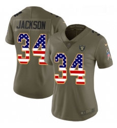 Womens Nike Oakland Raiders 34 Bo Jackson Limited OliveUSA Flag 2017 Salute to Service NFL Jersey