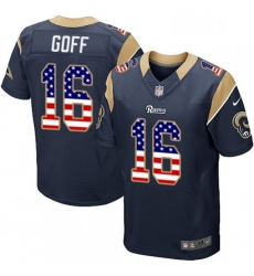 Men Nike Los Angeles Rams 16 Jared Goff Elite Navy Blue Home USA Flag Fashion NFL Jersey