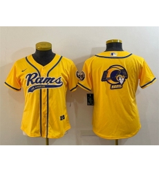 Women Los Angeles Rams Yellow Team Big Logo With Patch Cool Base Stitched Baseball Jersey