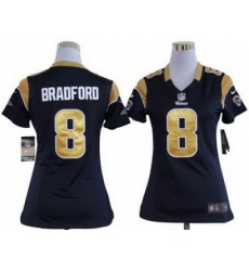 Women Nike St. Louis Rams 8# Sam Bradford Dark Blue Nike NFL Jerseys