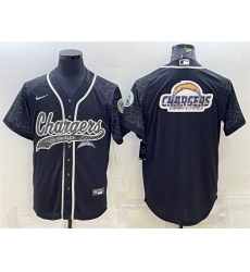 Men Los Angeles Chargers Black Reflective Team Big Logo With Patch Cool Base Stitched Baseball Jersey