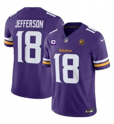 Men Minnesota Vikings 18 Justin Jefferson Purple 2023 F U S E  With 1 Star C Patch And John Madden Patch Vapor Limited Stitched Football Jersey