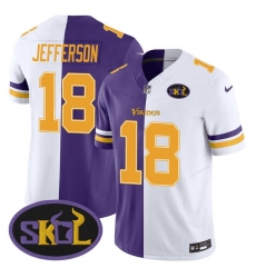 Men Minnesota Vikings 18 Justin Jefferson Purple White Split F U S E SKOL Patch Stitched Jersey