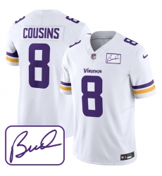 Men Minnesota Vikings 8 Kirk Cousins White 2023 F U S E Bud Grant Patch Limited Stitched Jersey