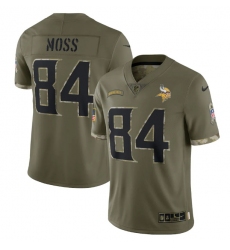 Men Minnesota Vikings 84 Randy Moss Olive 2022 Salute To Service Limited Stitched Jersey