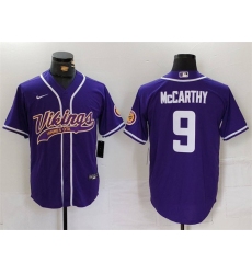 Men Minnesota Vikings 9 J J  McCarthy Purple Cool Base Stitched Baseball Jersey