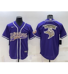 Men Minnesota Vikings Purple Team Big Logo With Patch Cool Base Stitched Baseball Jersey