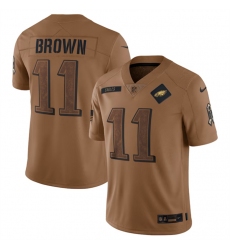 Men Philadelphia Eagles 11 A  J  Brown 2023 Brown Salute To Service Limited Stitched Football Jersey