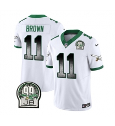 Men Philadelphia Eagles 11 A  J  Brown White 2023 F U S E  Throwback Vapor Untouchable Limited Stitched Football Jersey