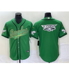 Men Philadelphia Eagles Green Team Big Logo Cool Base Stitched Baseball Jersey