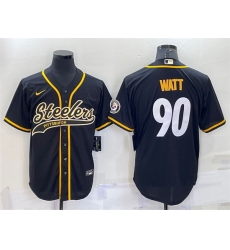 Men Pittsburgh Steelers 90 T J  Watt Black With Patch Cool Base Stitched Baseball Jersey