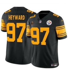 Men Pittsburgh Steelers 97 Cameron Heyward Black F U S E  With Walter Payton Patch Color Rush Limited Stitched Jersey