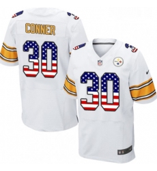 Mens Nike Pittsburgh Steelers 30 James Conner Elite White Road USA Flag Fashion NFL Jersey