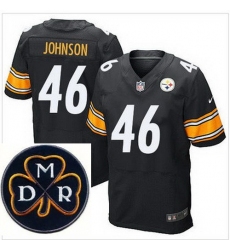 Men's Nike Pittsburgh Steelers #46 Will Johnson Black Team Color Stitched NFL Elite MDR Dan Rooney Patch Jersey