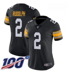 Steelers #2 Mason Rudolph Black Alternate Women Stitched Football 100th Season Vapor Limited Jersey