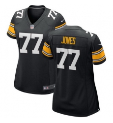 Women Pittsburgh Steelers 77 Broderick Jones Black 2023 Draft Stitched Game Jersey