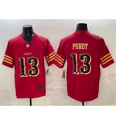 Men San Francisco 49ers 13 Brock Purdy Red Gold 2025 F U S E Rivalries Vapor Limited Stitched Football Jersey