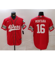 Men San Francisco 49ers 16 Joe Montana Red With Patch Cool Base Stitched Baseball Jersey