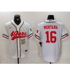 Men San Francisco 49ers 16 Joe Montana White With Patch Cool Base Stitched Baseball Jersey 2