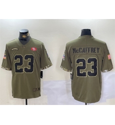 Men San Francisco 49ers 23 Christian McCaffrey Olive 2022 Salute To Service Limited Stitched Jersey