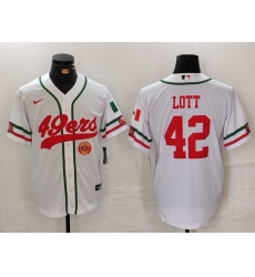 Men San Francisco 49ers 42 Ronnie Lott White With Patch Cool Base Stitched Baseball Jersey 2