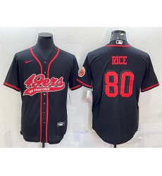 Men San Francisco 49ers 80 Jerry Rice Black With Patch Cool Base Stitched Baseball Jersey