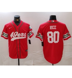 Men San Francisco 49ers 80 Jerry Rice Red With Patch Cool Base Stitched Baseball Jersey