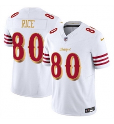 Men San Francisco 49ers 80 Jerry Rice White Gold 2025 F U S E Rivalries Vapor Limited Stitched Football Jersey