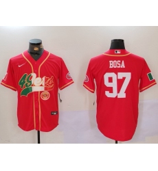 Men San Francisco 49ers 97 Nick Bosa Red With Patch Cool Base Stitched Baseball Jersey