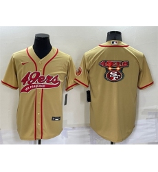 Men San Francisco 49ers Gold Team Big Logo With Patch Cool Base Stitched Baseball Jersey